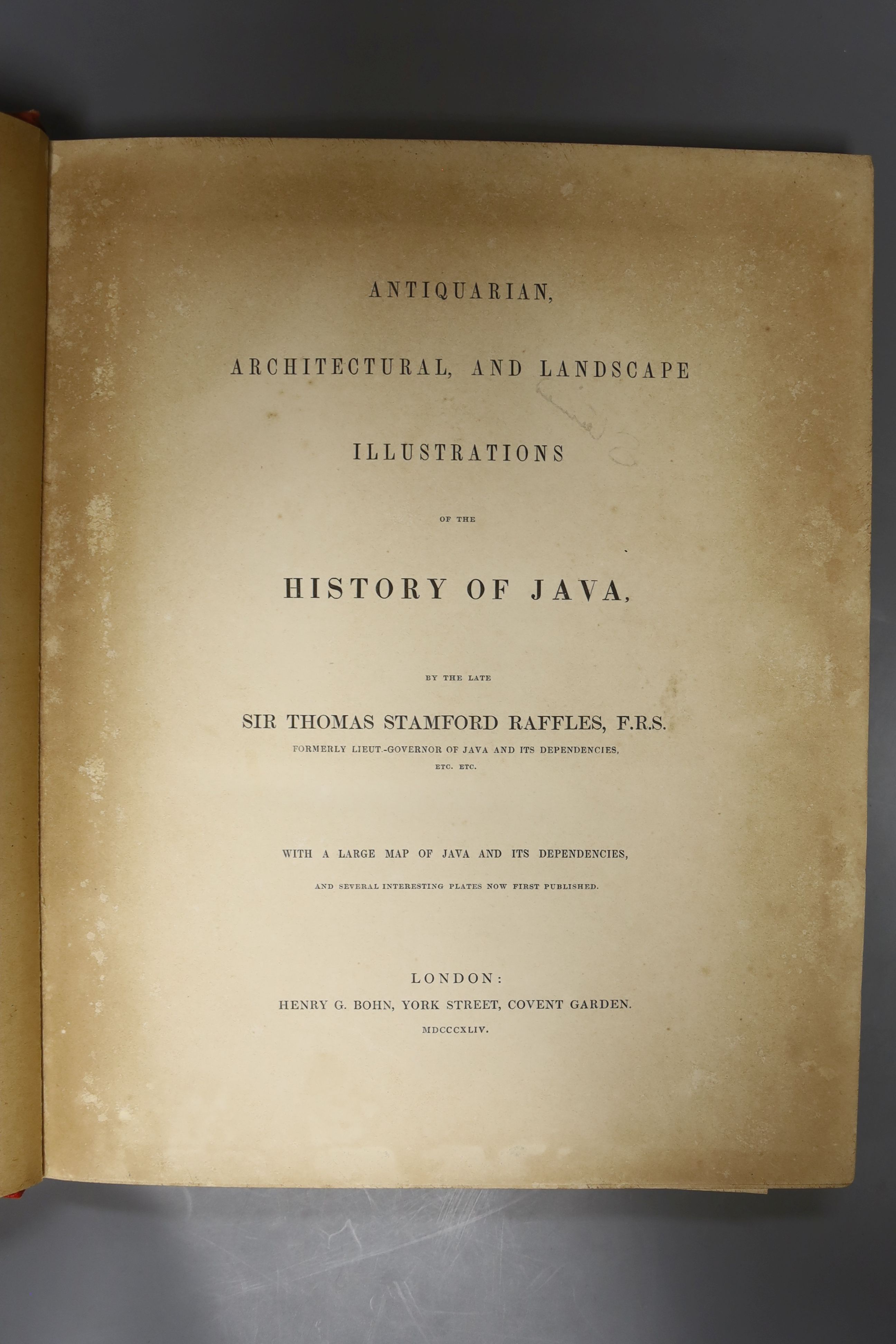 Raffles, Thomas, Stamford, Sir - Plates to Raffles History of Java, plates badly water stained, Henry G. Bohn, London, 1844